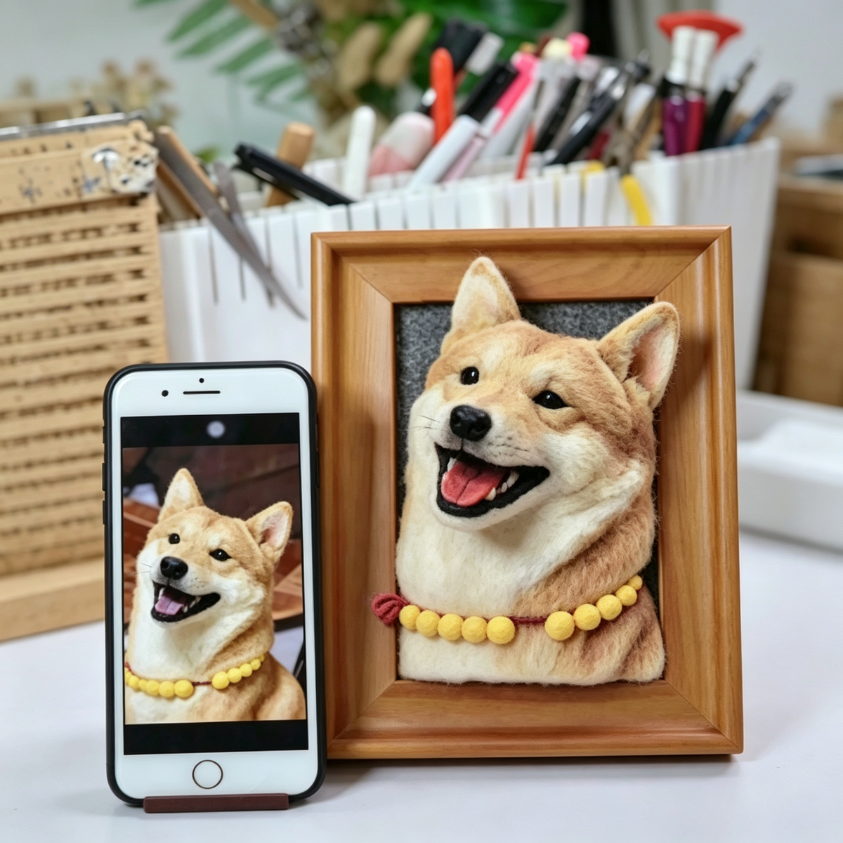 Custom Needle Felted Pet Portrait Frame – Headshot