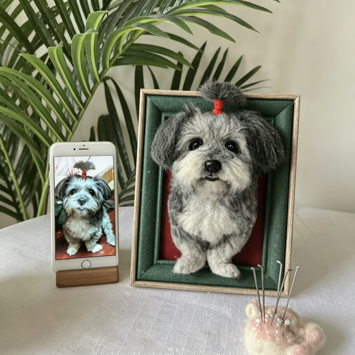 Custom Needle Felted Pet Portrait Frame - Half Body with Paws