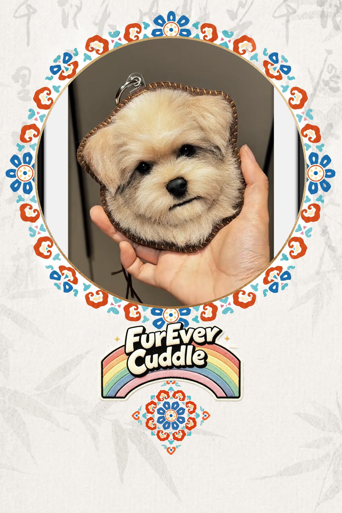 Custom Needle Felted Pet Headshot Keychain – 5" Keepsake Charm