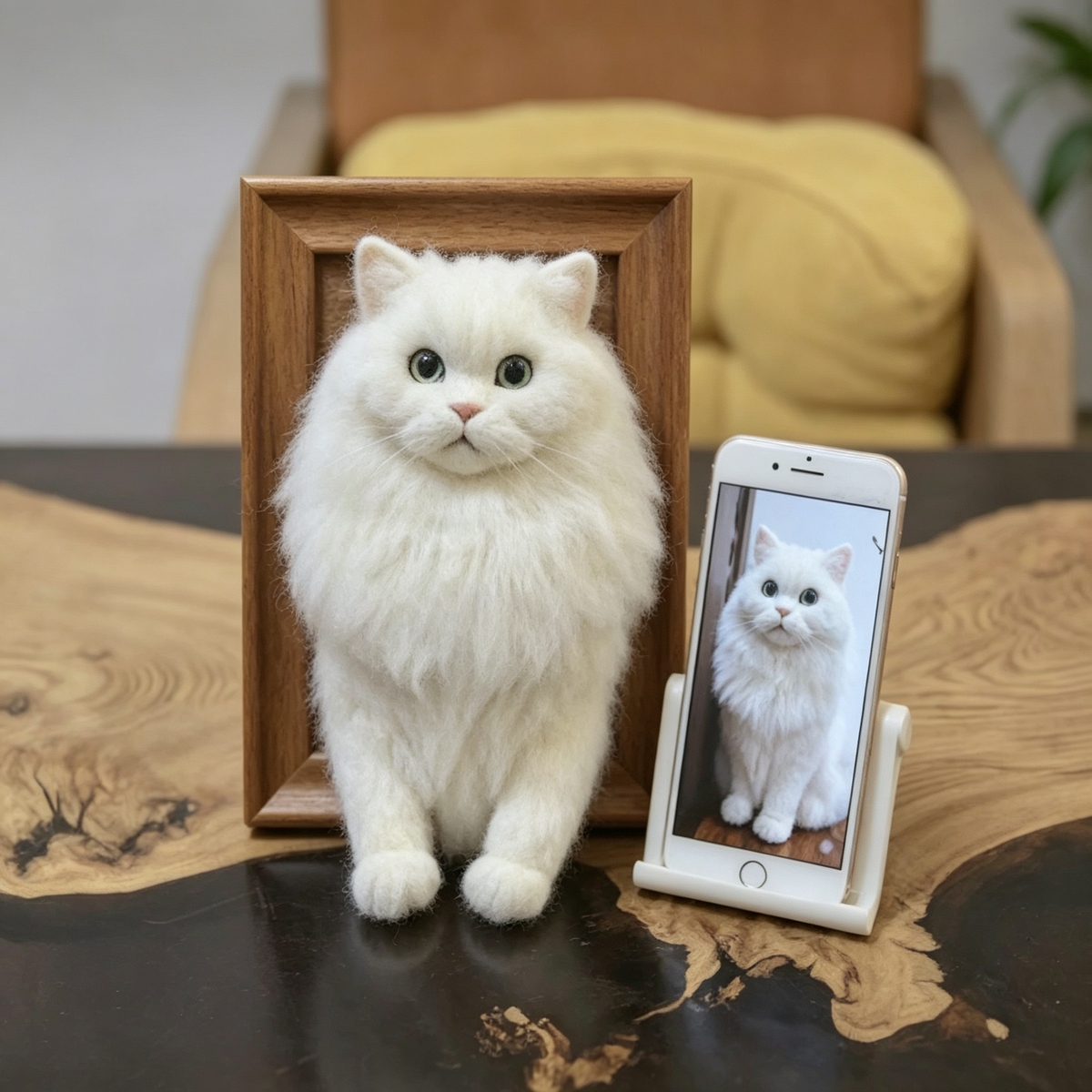 Custom Needle Felted Pet Portrait Frame - Half Body with Paws