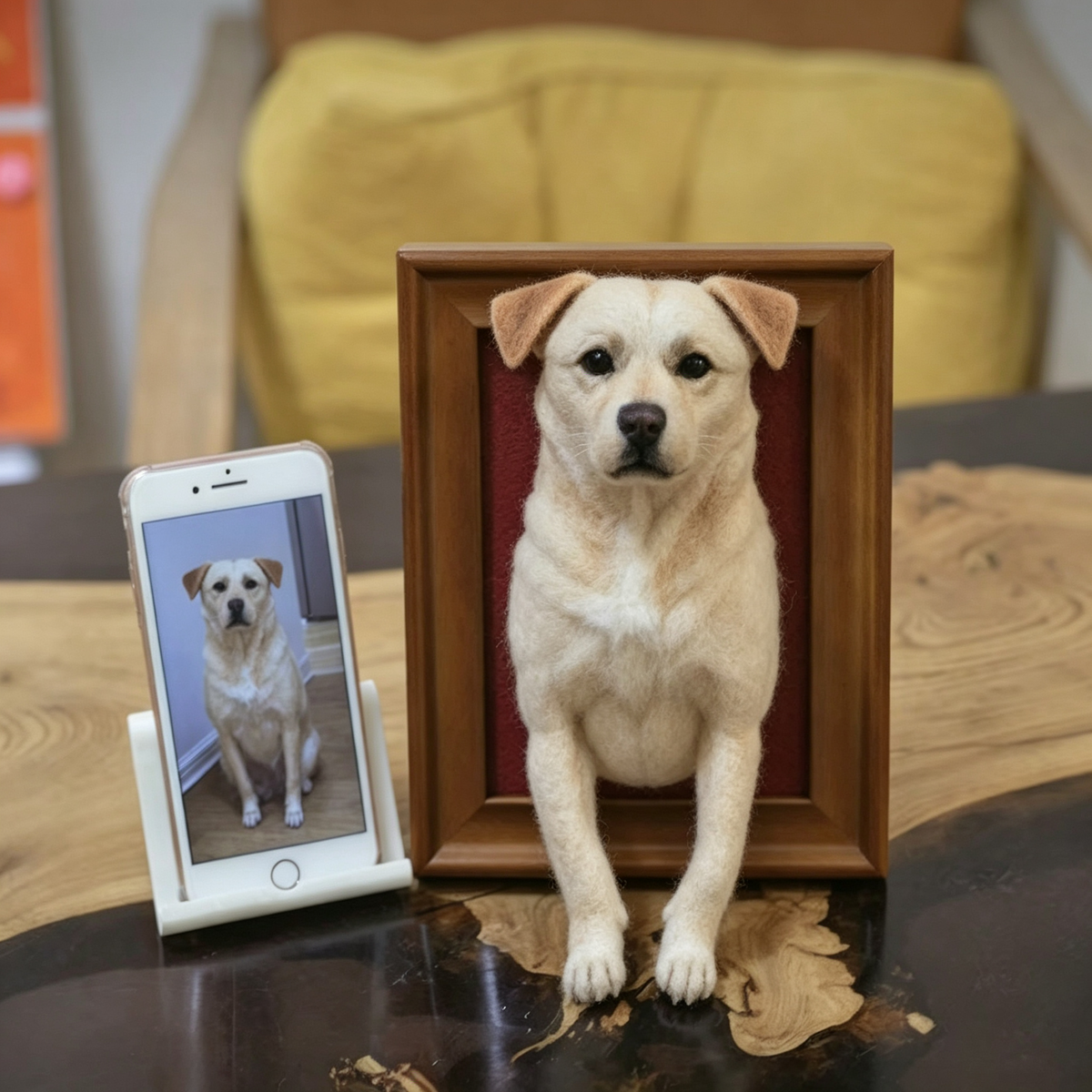 Custom Needle Felted Pet Portrait Frame - Half Body with Paws